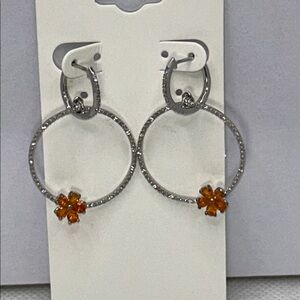 NWOT Sterling Silver Genuine Fire Opal Rhinestone Accent Lever Back Earrings
